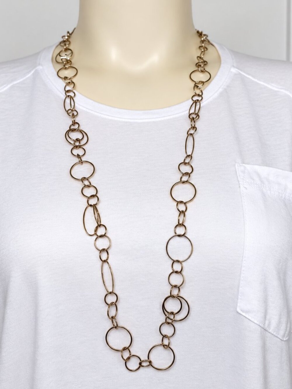 NY & Company Gold Tone Mixed Circle Link Long Necklace